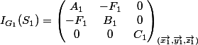 I_{G_1} (S_1) = {\begin{pmatrix} A_1 & -F_1 & 0 \\ -F_1 & B_1 & 0 \\ 0 &0 & C_1 \end{pmatrix}}_{(\overrightarrow{x_1},\overrightarrow{y_1},\overrightarrow{z_1})}